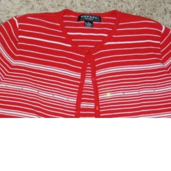 Womens Cardigan Sweater Set Rafael Large Red White Striped Sleeveless Shirt 2 Pc - Picture 3 of 7